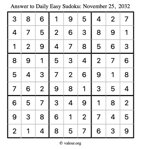Answer to easy sudoku November 25, 2032