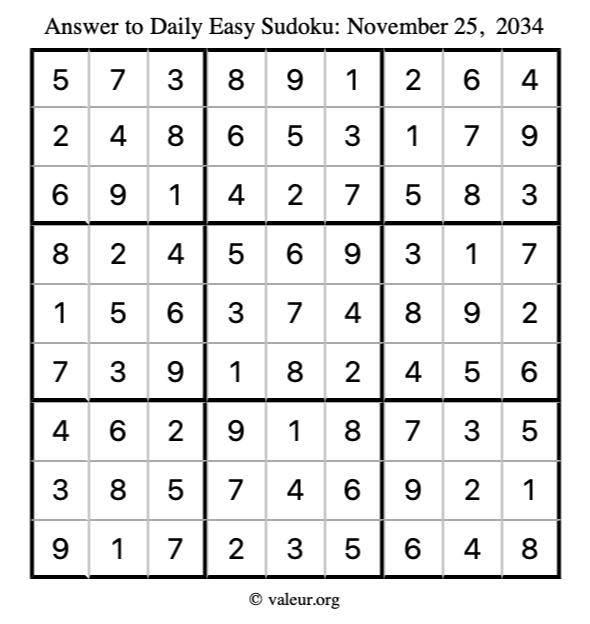 Answer to easy sudoku November 25, 2034