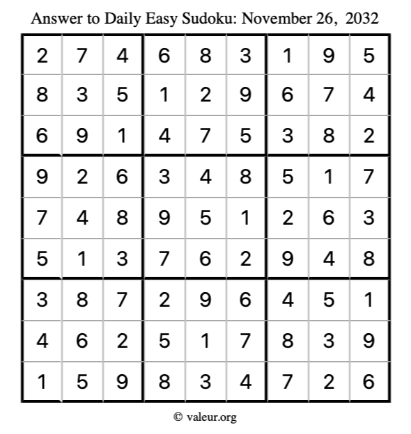 Answer to easy sudoku November 26, 2032