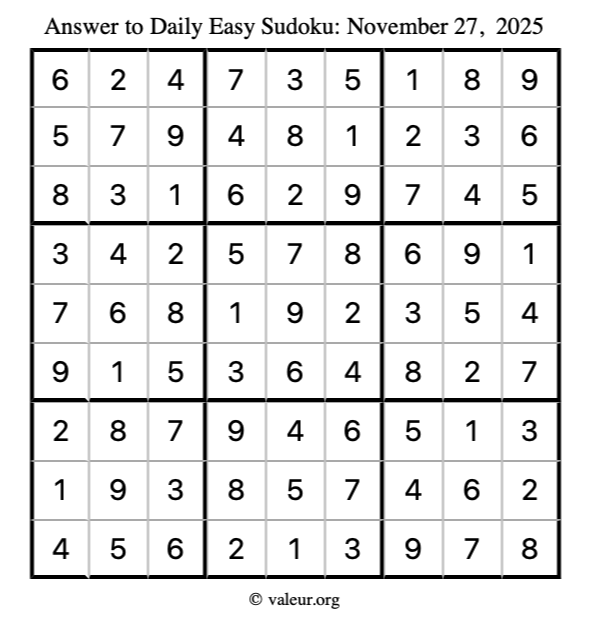 Answer to easy sudoku November 27, 2025
