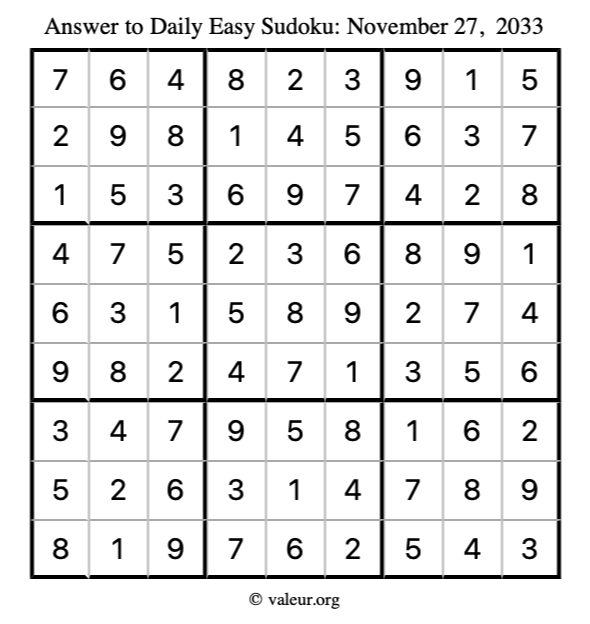 Answer to easy sudoku November 27, 2033