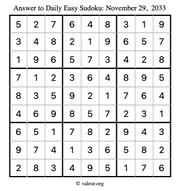 Answer to easy sudoku November 29, 2033