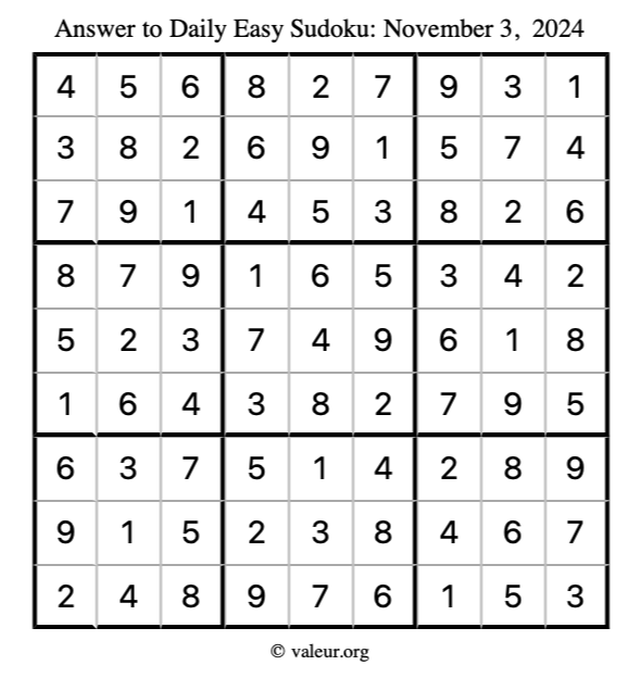 Answer to easy sudoku November 3, 2024