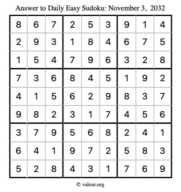 Answer to easy sudoku November 3, 2032