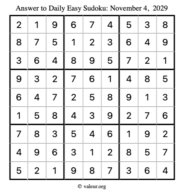 Answer to easy sudoku November 4, 2029