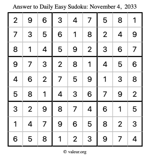 Answer to easy sudoku November 4, 2033