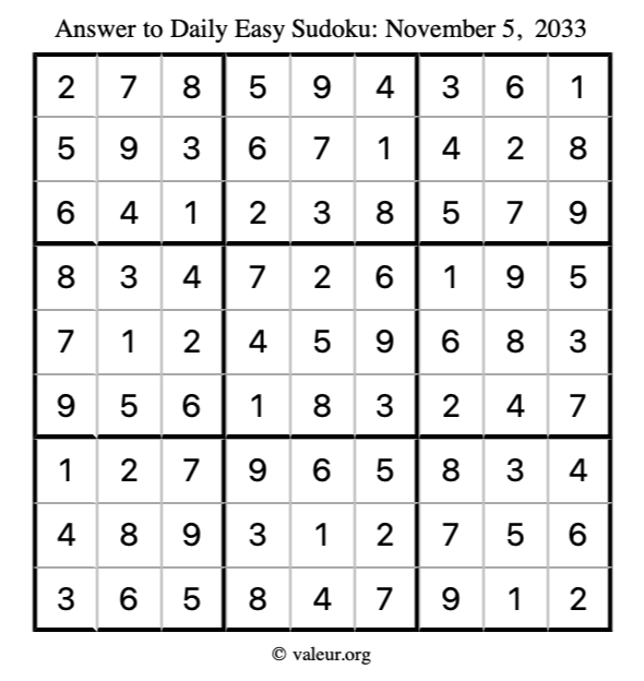 Answer to easy sudoku November 5, 2033