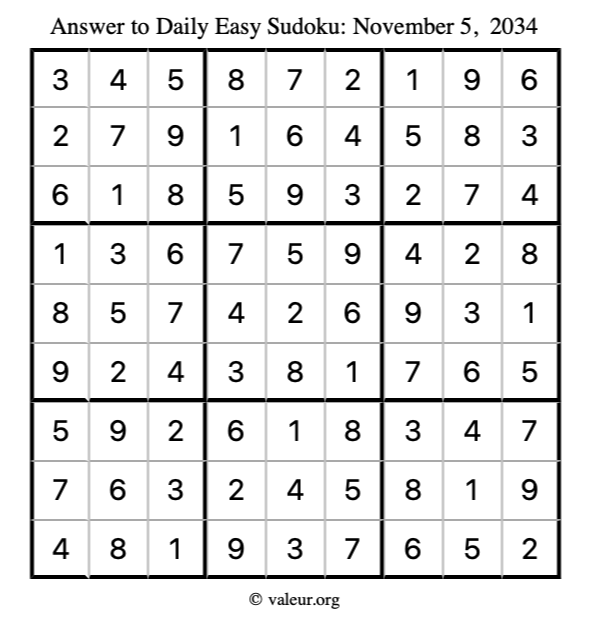 Answer to easy sudoku November 5, 2034