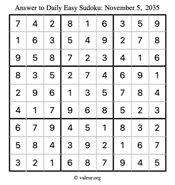 Answer to easy sudoku November 5, 2035