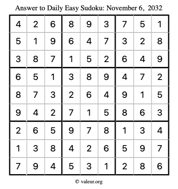 Answer to easy sudoku November 6, 2032