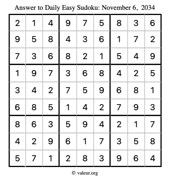 Answer to easy sudoku November 6, 2034