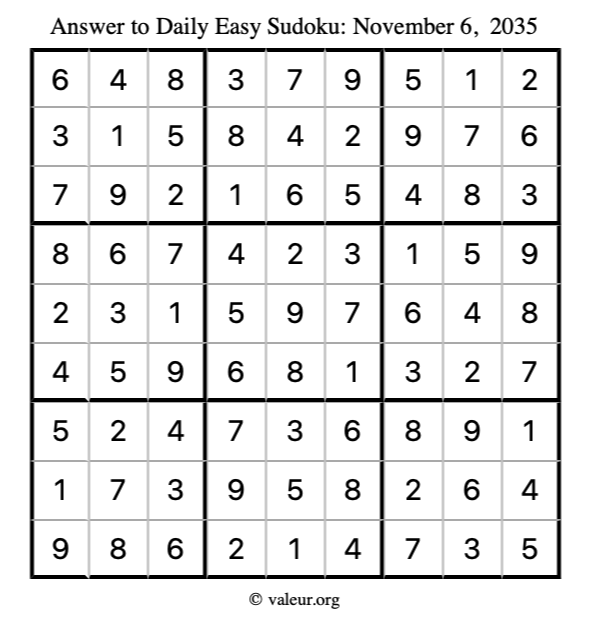 Answer to easy sudoku November 6, 2035