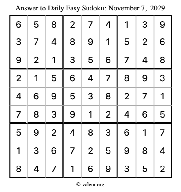 Answer to easy sudoku November 7, 2029