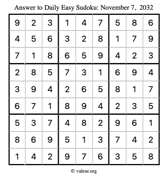 Answer to easy sudoku November 7, 2032