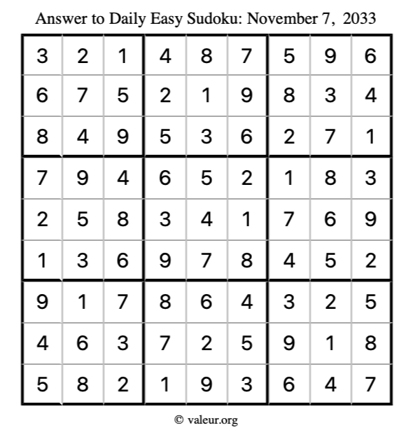 Answer to easy sudoku November 7, 2033