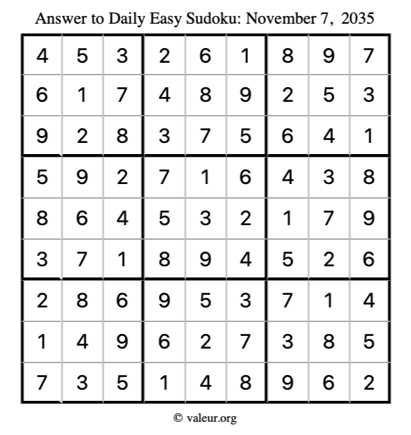 Answer to easy sudoku November 7, 2035