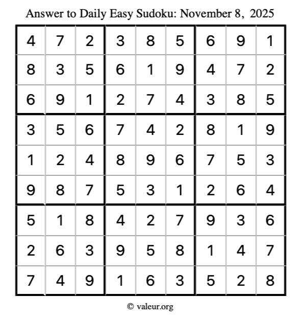 Answer to easy sudoku November 8, 2025