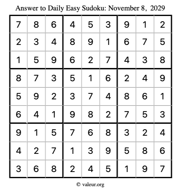 Answer to easy sudoku November 8, 2029