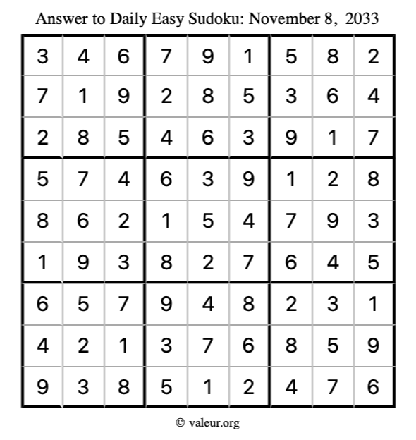 Answer to easy sudoku November 8, 2033