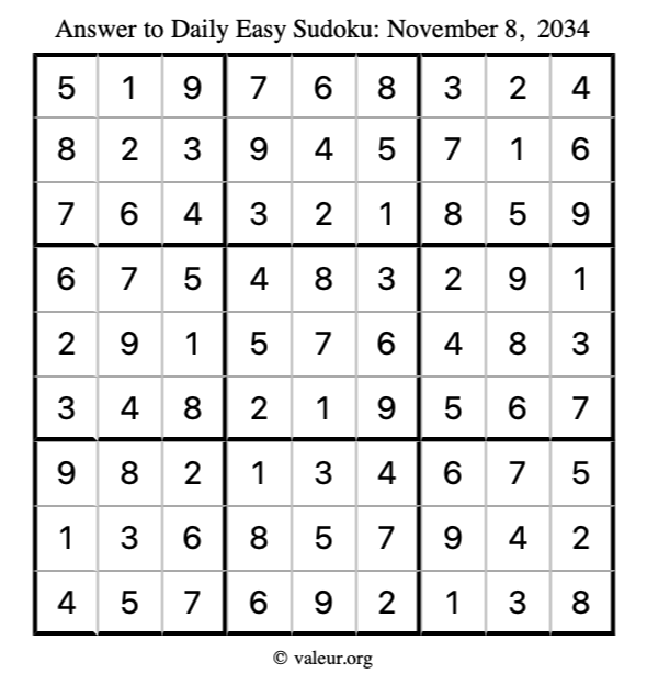 Answer to easy sudoku November 8, 2034