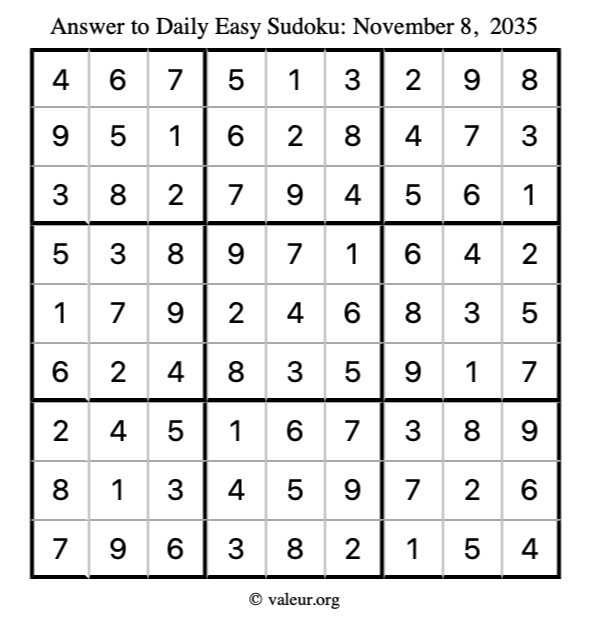 Answer to easy sudoku November 8, 2035