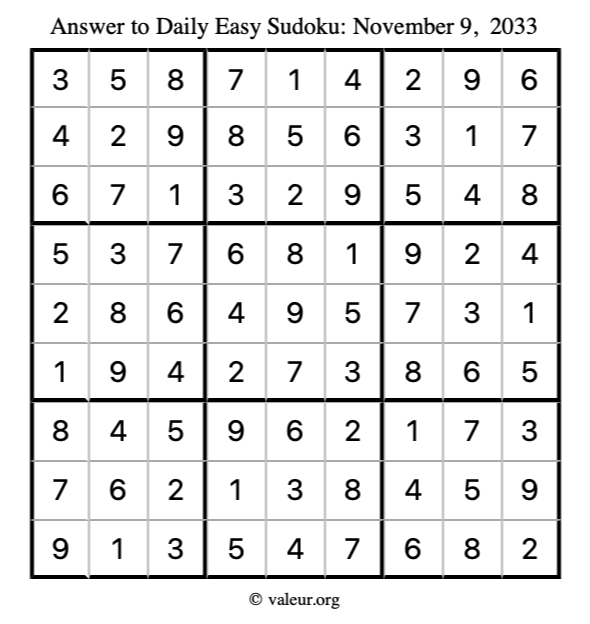 Answer to easy sudoku November 9, 2033