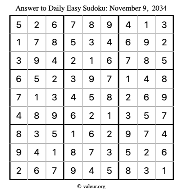 Answer to easy sudoku November 9, 2034