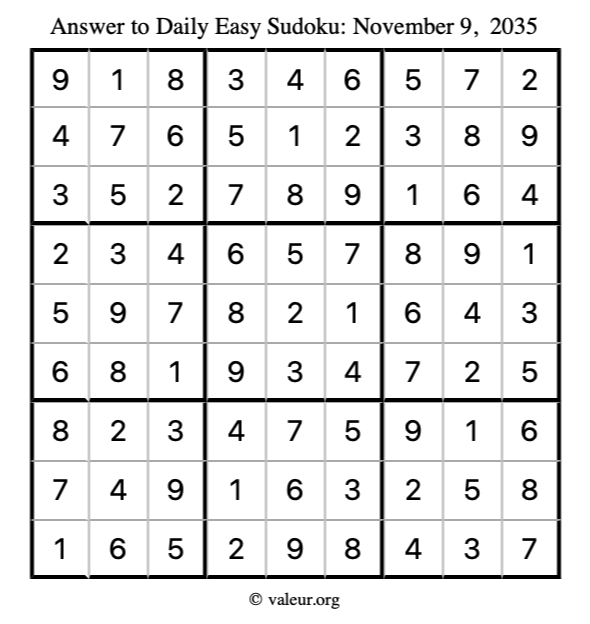 Answer to easy sudoku November 9, 2035