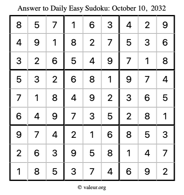 Answer to easy sudoku October 10, 2032