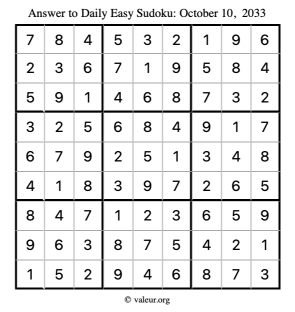 Answer to easy sudoku October 10, 2033