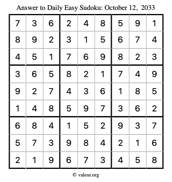 Answer to easy sudoku October 12, 2033