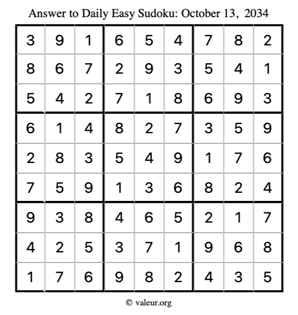 Answer to easy sudoku October 13, 2034