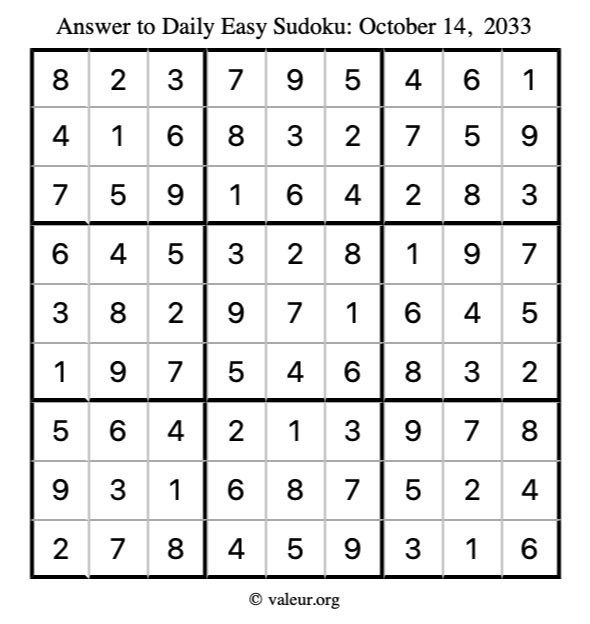 Answer to easy sudoku October 14, 2033
