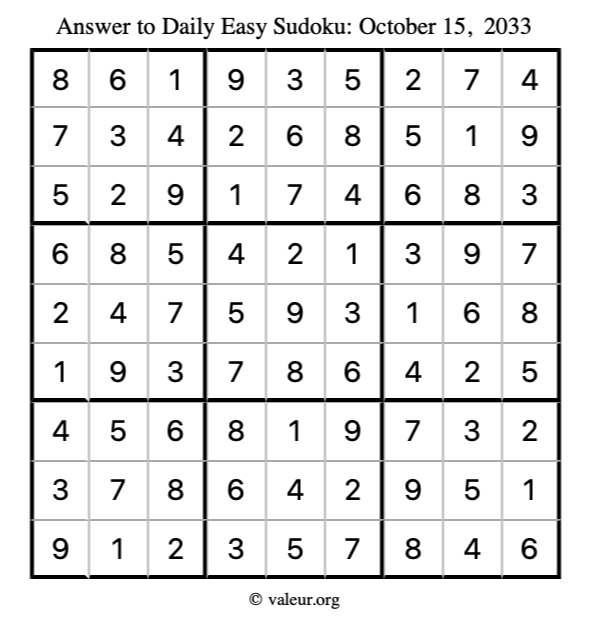 Answer to easy sudoku October 15, 2033