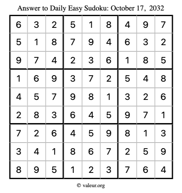 Answer to easy sudoku October 17, 2032