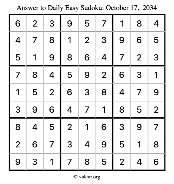 Answer to easy sudoku October 17, 2034