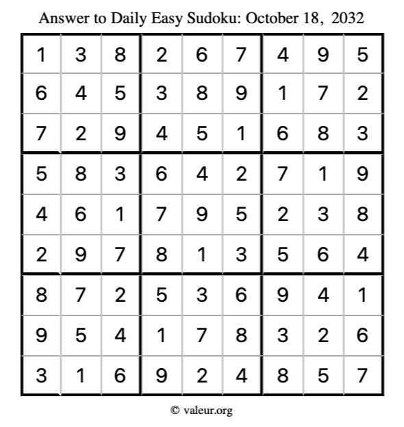 Answer to easy sudoku October 18, 2032