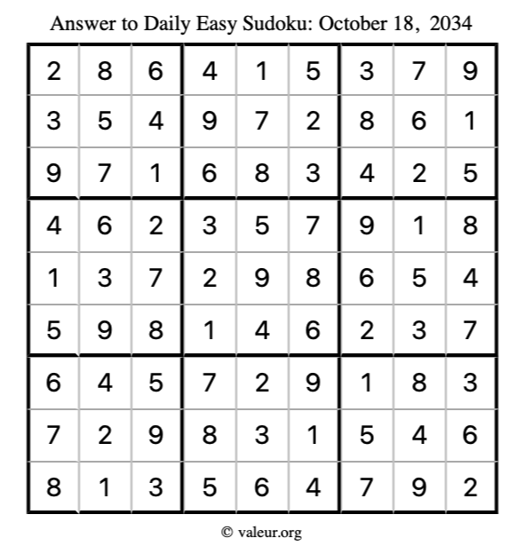 Answer to easy sudoku October 18, 2034