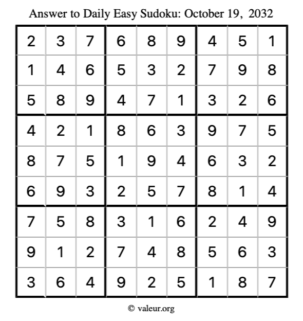 Answer to easy sudoku October 19, 2032