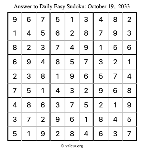 Answer to easy sudoku October 19, 2033