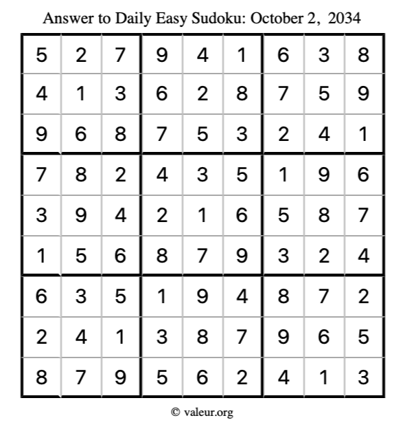 Answer to easy sudoku October 2, 2034