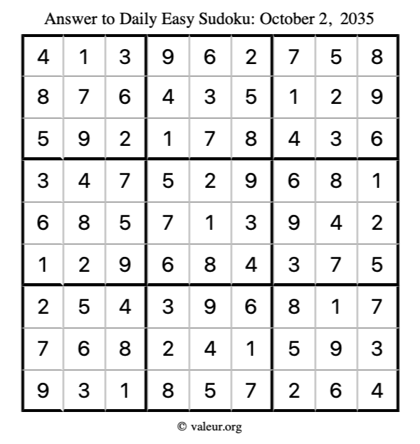 Answer to easy sudoku October 2, 2035