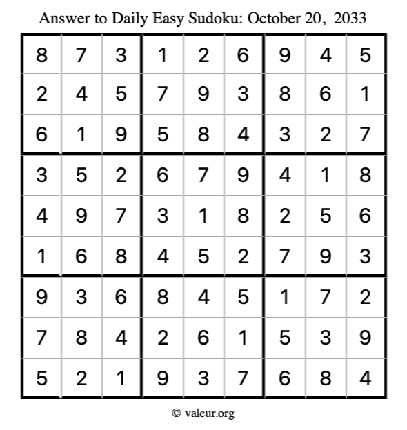 Answer to easy sudoku October 20, 2033