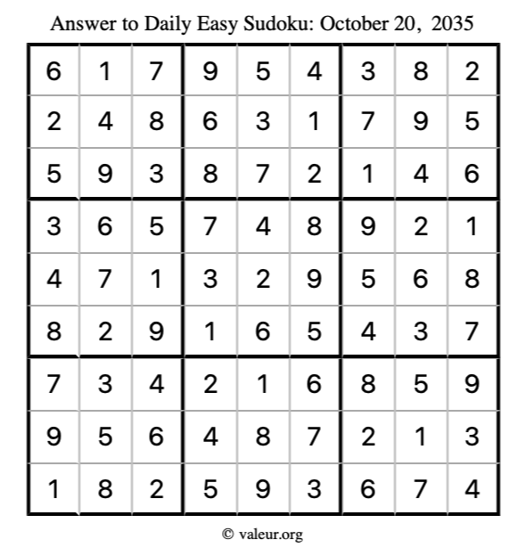Answer to easy sudoku October 20, 2035