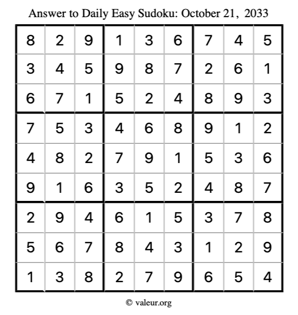 Answer to easy sudoku October 21, 2033