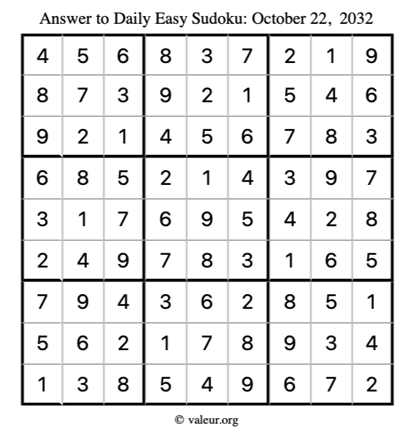 Answer to easy sudoku October 22, 2032