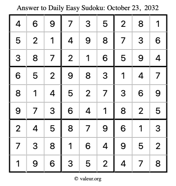Answer to easy sudoku October 23, 2032