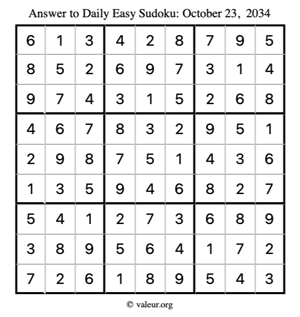 Answer to easy sudoku October 23, 2034