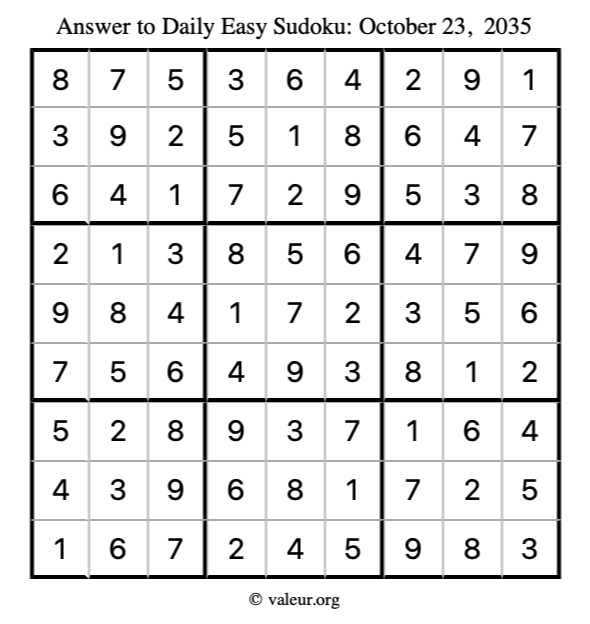 Answer to easy sudoku October 23, 2035
