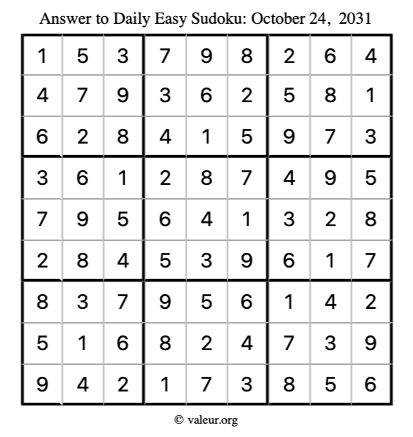 Answer to easy sudoku October 24, 2031